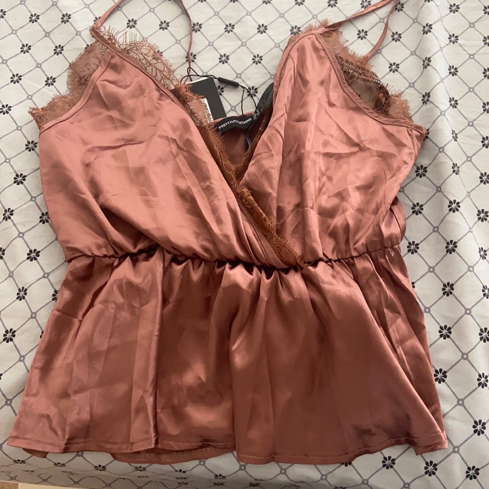 Prettylittlething rose trim peplum cami